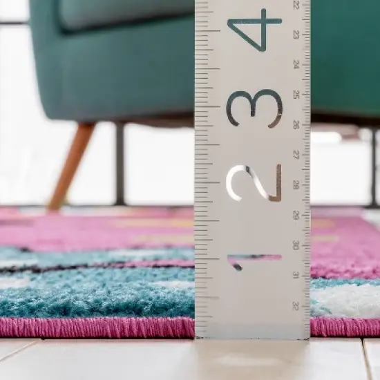 Well Woven Modern Daisy Butterflies Bright Kids Room Carpet Soft Durable Pink Area Rug image {5}