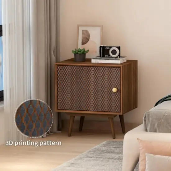 Arina Bedside Table Accent End Table Side Table With 3D Printed Elements Mid Century Modern 1 Drawer Nightstand With Storage-Maison Boucle image {2}