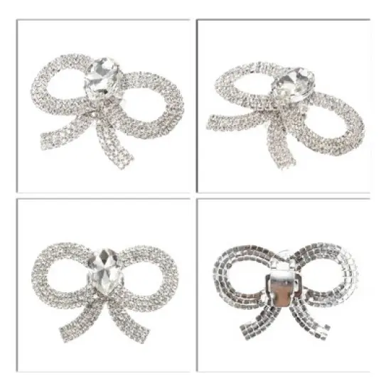 Unique Bargains Women's Rhinestone Shoe Buckle 2.17"x1.57" Silver Tone 2 Pcs image {3}