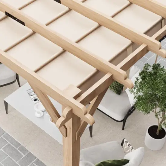 Pergola, Wooden Pergola - 10x10 FT Cedar Wood with Retractable Oxford Fabric Roof, Outdoor Patio Canopy Gazebo with Shade image {3}