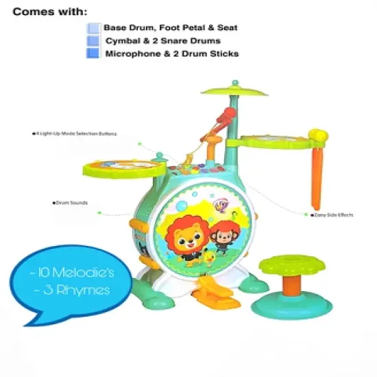 Play Baby - Kids Toddler First Electric Drum Kit Set with Mic And Seat image {3}