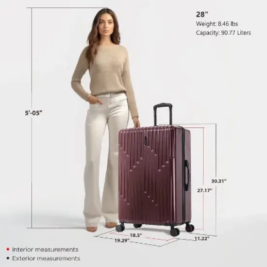 InUSA Drip Lightweight Hardside Large Checked Spinner Suitcase - Wine image {7}
