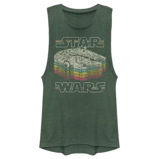 Junior's Star Wars: Episode IV - A New Hope Millennium Falcon Retro Rainbow Stack Festival Muscle Tee image {3}