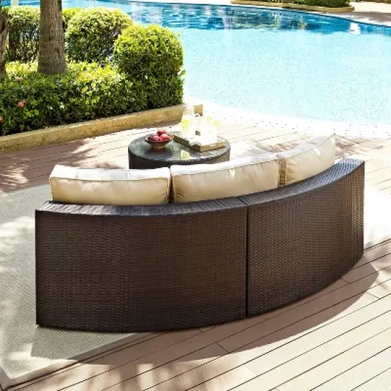 Catalina 2pc Outdoor Wicker Sectional Set - Sand - Crosley image {3}