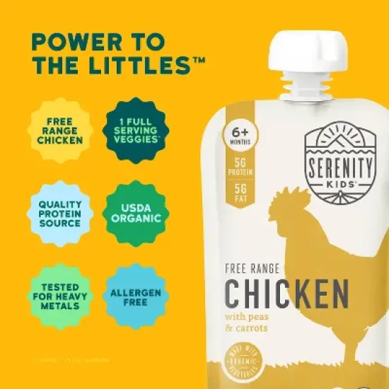 Serenity Kids Free Range Chicken with Organic Peas & Carrots Baby Food Pouch - 3.5oz image {2}