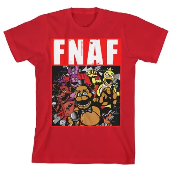 Bioworld Five Nights at Freddy's Group Image in Red Frame Layout  Screen Print on White Tee image {3}