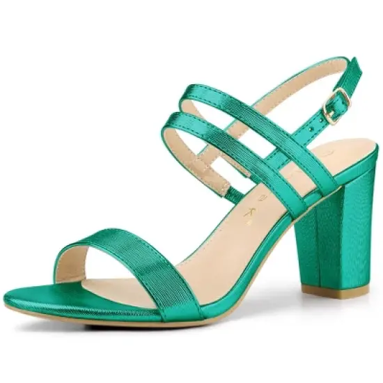 Allegra K Women's Slingback Block Heel Ankle Strap Sandals image {9}
