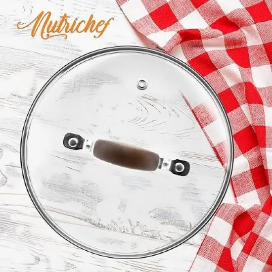 NutriChef Dutch Oven Tempered Glass Pot Lid - 9.45 Inch - Stainless Rim - Oven Safe image {4}