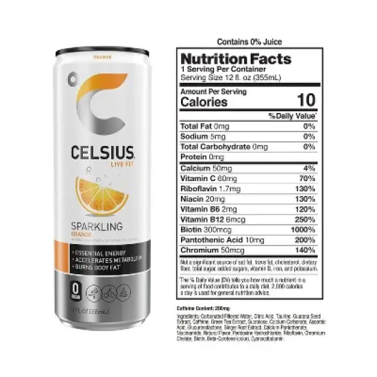 CELSIUS Sparkling Orange Functional Energy Drink - 12 fl oz Can image {2}