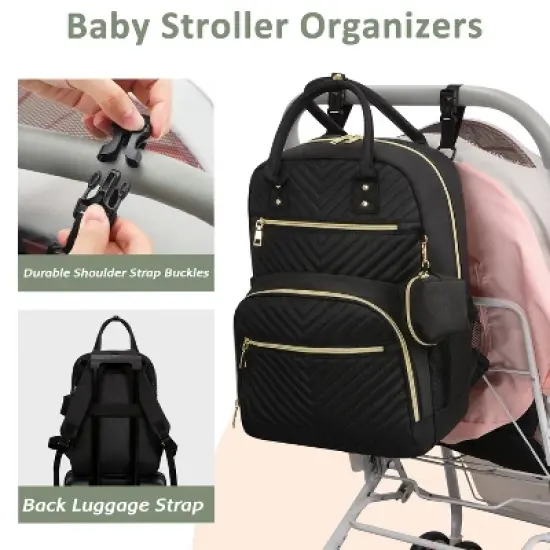 Itopfox Multipurpose Diaper Backpack for Baby Essentials with Pacifier Case, Large Capacity Travel Backpack for Baby Girl/Boy (Black) image {1}