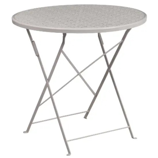 Emma and Oliver Commercial Grade 30" Round Metal Folding Patio Table Set w/ 2 Round Back Chairs image {2}
