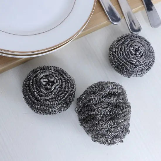 Unique Bargains Stainless Steel Kitchen Anti-Rust Scrubber 3" x 1.5" Silver Tone 5 Pcs image {5}