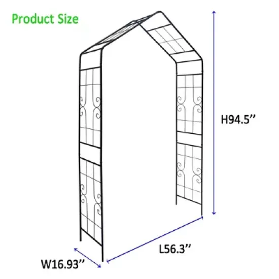 Lirago Black Metal Garden Arch-Galvanized Iron Trellis Rose Arch Outdoor Garden Decor with Gate Design 16.92"Dx94.48"Hx56.29"W image {6}
