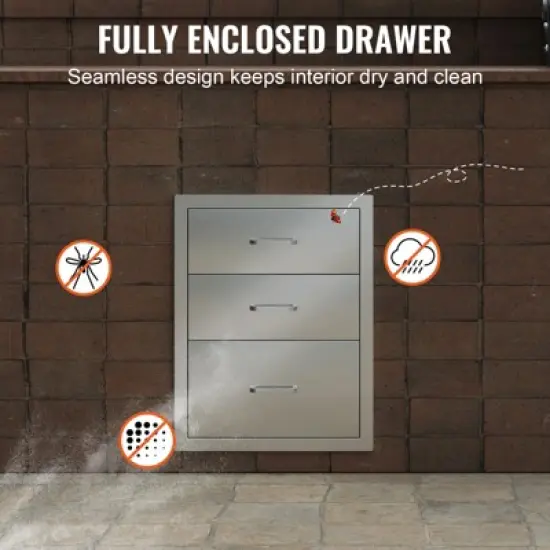 VEVOR Outdoor Kitchen Drawers 14" W x 20.3" H x 23" D, Flush Mount Triple Access BBQ Drawers Stainless Steel with Handle, Silver image {6}