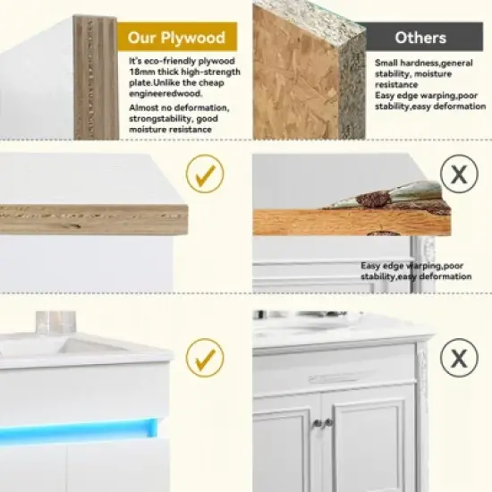 KIGFTSOD 16" Bathroom Vanity with Sink,radar sensing light,Large Space Storage for Small Space,Wall Mounted Bathroom Vanity Cabinet image {14}