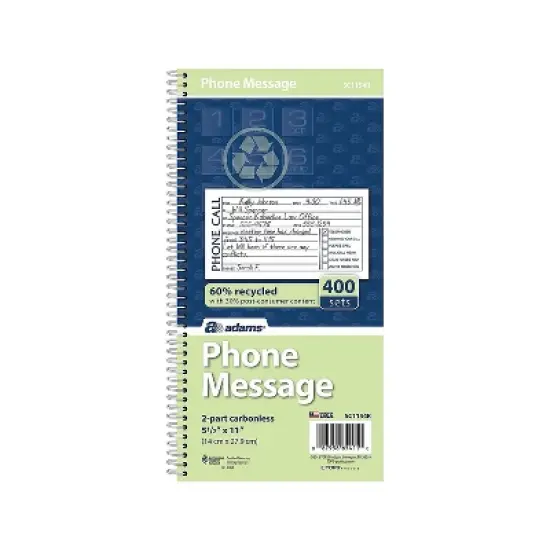 Adams Phone Message Pad 5.5" x 11" Ruled White 100 Sheets/Pad (SC1154R) 609011 image {2}