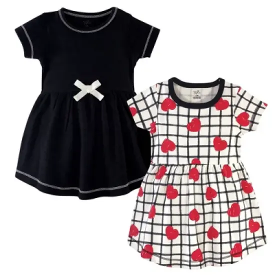 Touched by Nature Baby and Toddler Girl Organic Cotton Short-Sleeve Dresses 2pk, Black Red Heart image {3}