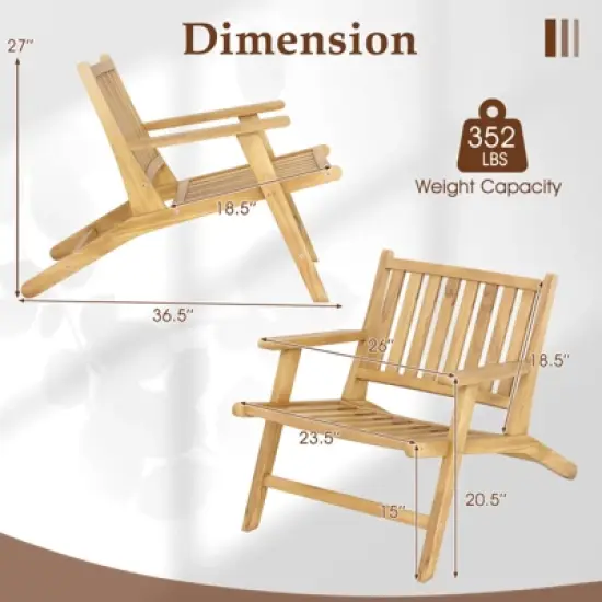 Tangkula 4PCS Teak Wood Outdoor Reclining Chair w/ Comfortable Backrest & Armrests image {8}