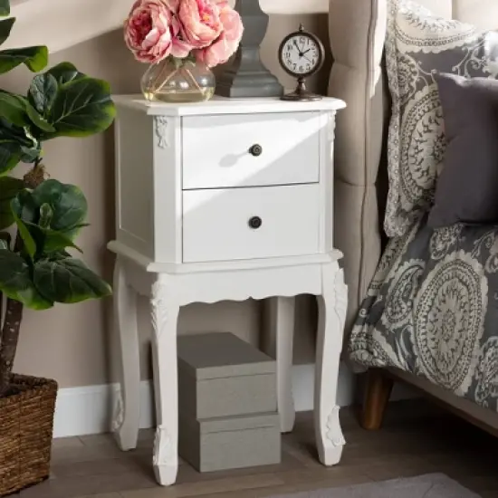 2 Drawer Sophia Wood Nightstand White - Baxton Studio image {6}