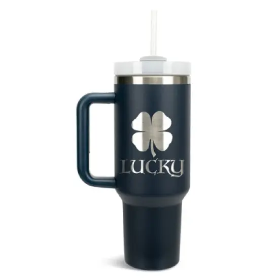 100 North Lucky 4 Leaf Clover Irish St. Patrick's Shamrock Wrap-Around 40 Oz. Stainless Steel Water Bottle Coffee Mug, Spill & Leak Resistant, Travel image {5}