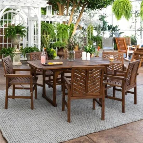 7pc Slatted Extendable Acacia Wood Patio Dining Set - Saracina Home image {4}