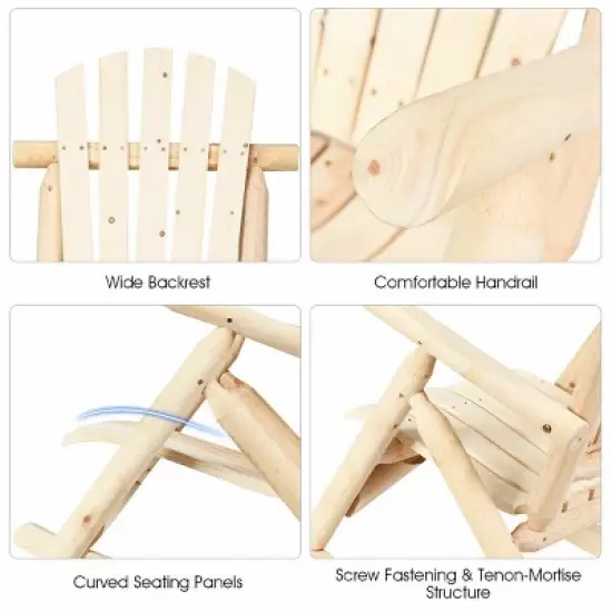 Costway Log Rocking Chair Wood Single Porch Rocker Lounge Patio Deck Furniture Natural image {7}