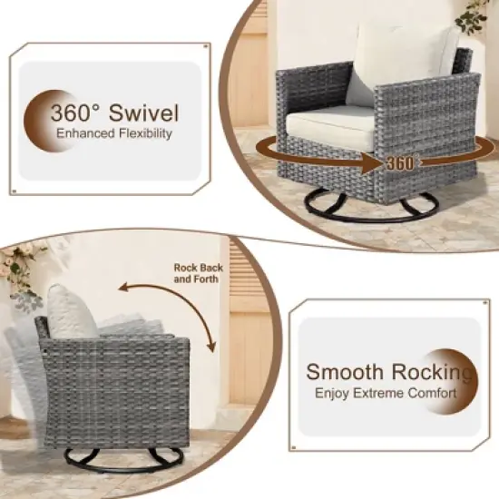 Ovios Tampa 6pc Wicker Outdoor Patio Furniture Set Conversation Sofa Loveseat with a Fire Pit, Swivel Chairs and Cushions image {3}
