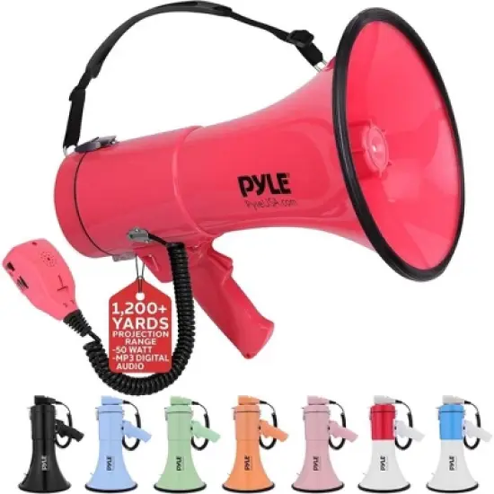 Pyle Portable Bullhorn Megaphone with Built-In Siren and MP3 Input - PMPRA514BK, 50-Watt image {12}