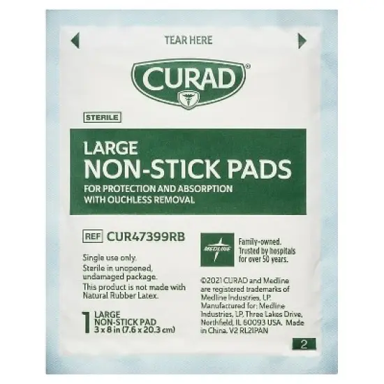 Curad Non Stick Pads Large 8" x 3", 8 Count image {1}