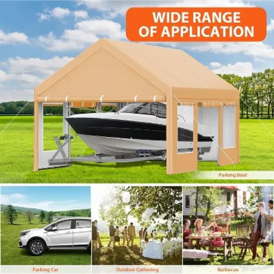 13 x 20 FT Metal Carport, with Side-Opening Door & Roll-Up Windows, All-Inclusive Metal Carport, Outdoor Portable Garage Shelters Tents, Yellow image {6}
