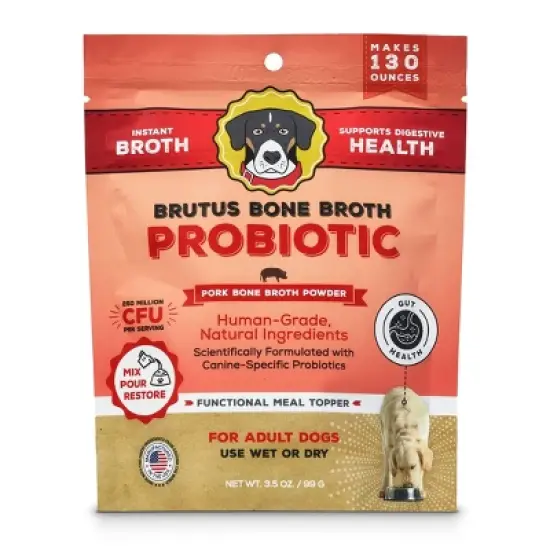 Brutus Bone Broth Probiotic Pork Flavor Bone Broth Dog Vitamins and Supplements - 3.5oz image {8}