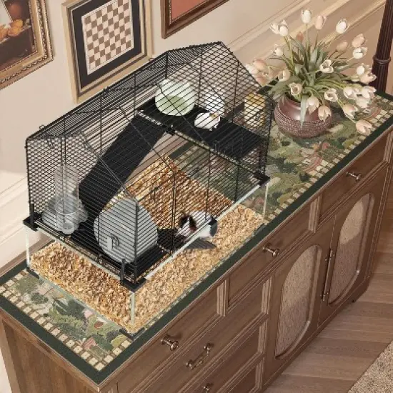 Acekool 3-Tier Large Hamster Cage, Metal & Glass Small Animal Habitat with Accessories, Transparent Cage for Guinea Pigs, Chinchillas, Hedgehogs image {6}