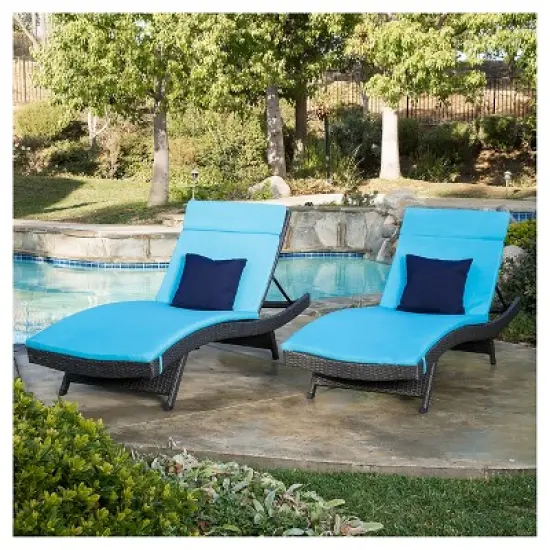 Salem Set of 2 Gray Wicker Adjustable Chaise Lounge - Blue - Christopher Knight Home: UV & Weather-Resistant, Iron Frame image {1}