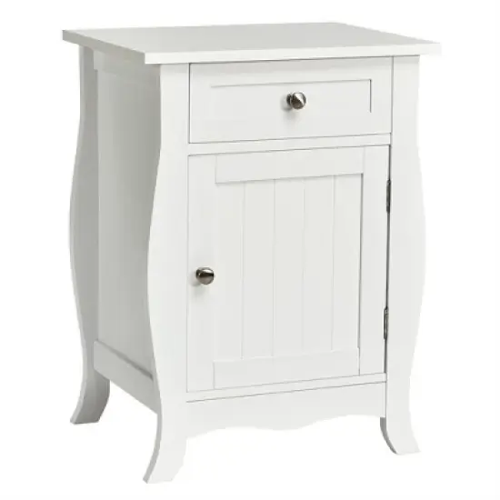 Costway 2PCS Accent End Table with Drawer Storage Cabinet Nightstand White image {9}