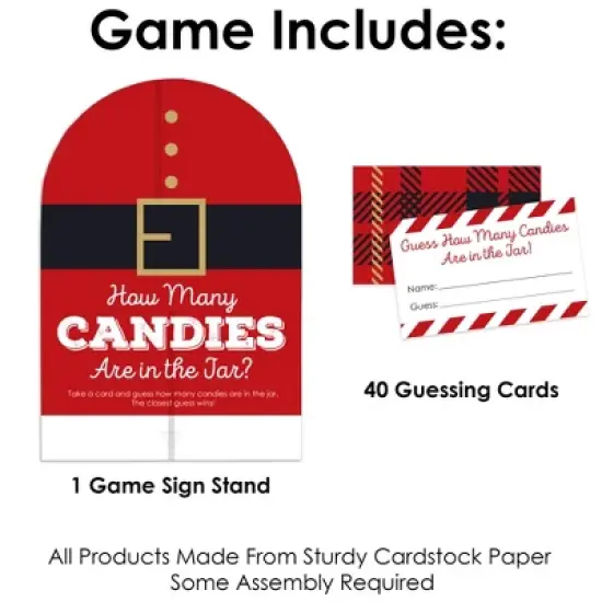 Big Dot of Happiness Jolly Santa Claus - How Many Candies Christmas Party Game - 1 Stand and 40 Cards - Candy Guessing Game image {2}