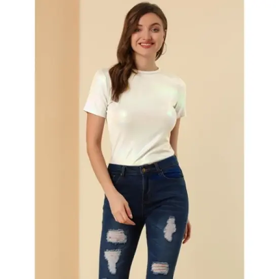 Allegra K Women's Party Metallic Textured Short Sleeve Shiny T-shirts image {1}