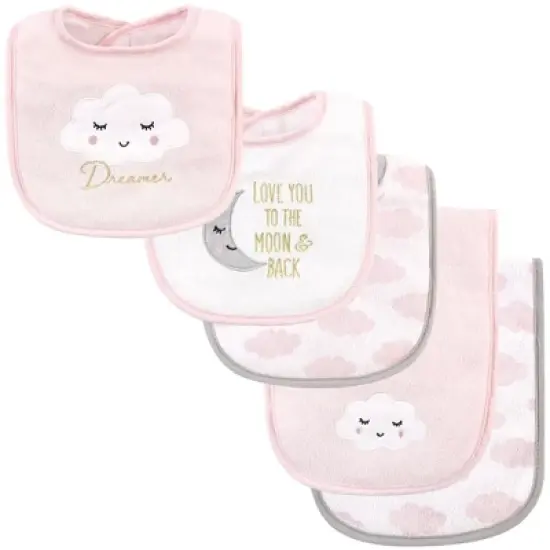 Hudson Baby Infant Girl Cotton Terry Bib and Burp Cloth Set 5pk, Dreamer, One Size image {6}
