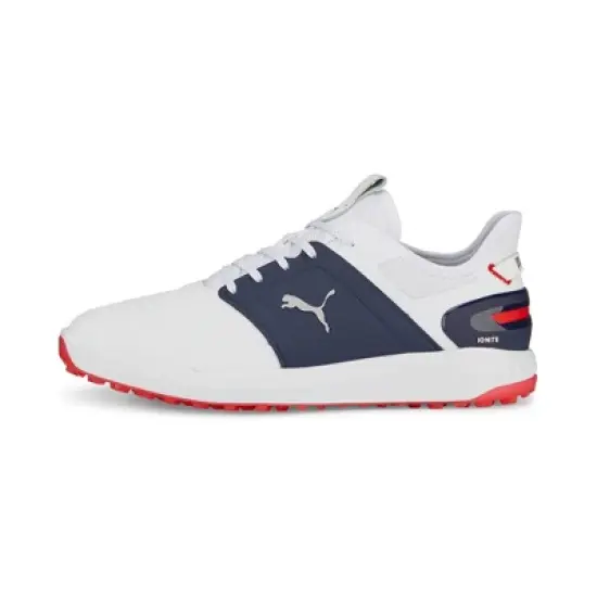 Puma Men's Ignite Elevate Wide Spikeless Golf Shoes - White/Navy image {1}