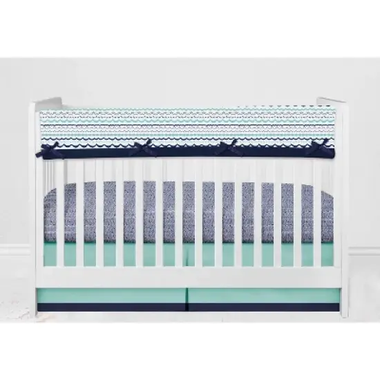 Bacati - Noah Mint Navy 6 pc Crib Bedding Set with Long Rail Guard Cover image {6}
