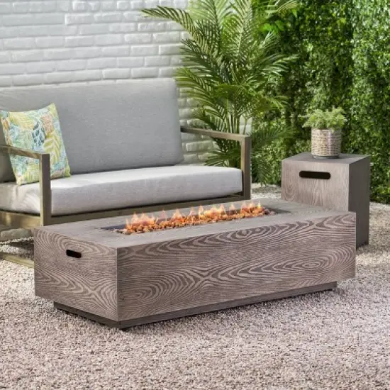 Senoia Outdoor Rectangular Fire Pit with Tank Holder - Brown - Christopher Knight Home image {1}