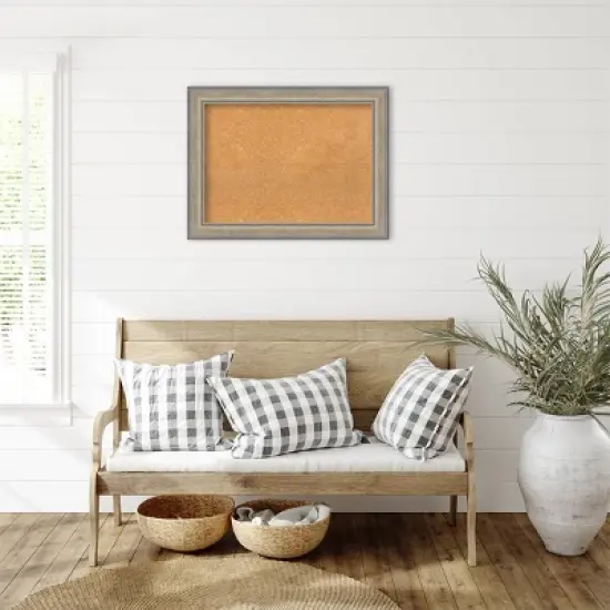 33"x25" Wood Frame Natural Cork Board Fleur Champagne Silver - Amanti Art image {4}