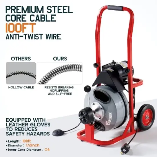 AMERLIFE Electric Drain Cleaner Machine with Auto-Feed & 10 Cutters, Sewer Snake Auger image {3}