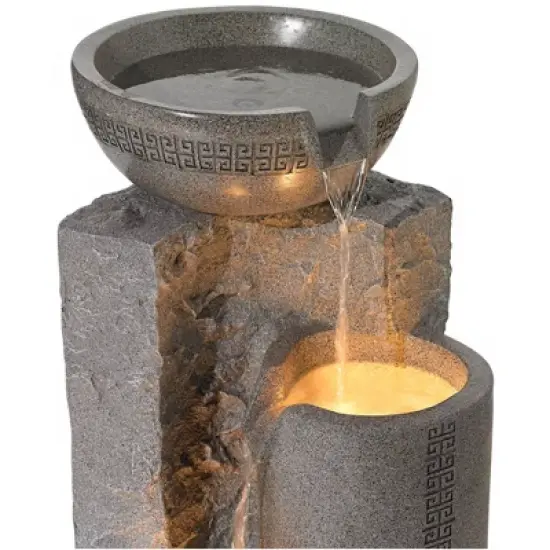 John Timberland Bowl and Pillar Modern Zen Cascading Outdoor Floor Water Fountain with LED Light 34 1/2" for Yard Garden Patio Home Deck Porch House image {4}