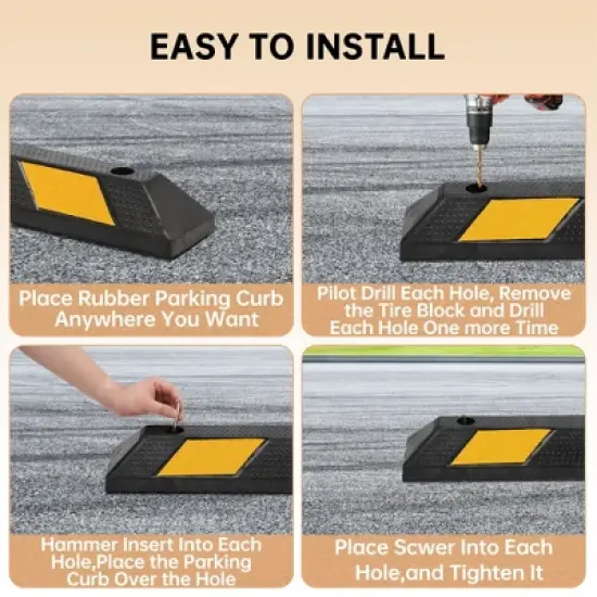 Parking Stoppers, 2 Pack 72'' Garage Wheel Stoppers - Heavy Duty Rubber Curb with Reflective Stripe, Installation Kit for Cars Trucks image {1}