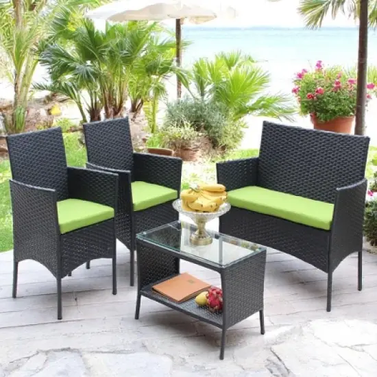 Outdoor Wicker Patio Set with Loveseat, Armchairs, and Tea Table - Water-Resistant Cushions & UV Protection image {5}