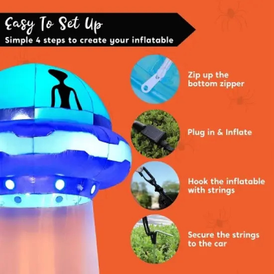 Joyfy 6/9/12 FT Tall Halloween Inflatable Outdoor Decoration, Inflatable Blue UFO with LEDs for Halloween Party Yard Garden Lawn Outside Decoration image {6}