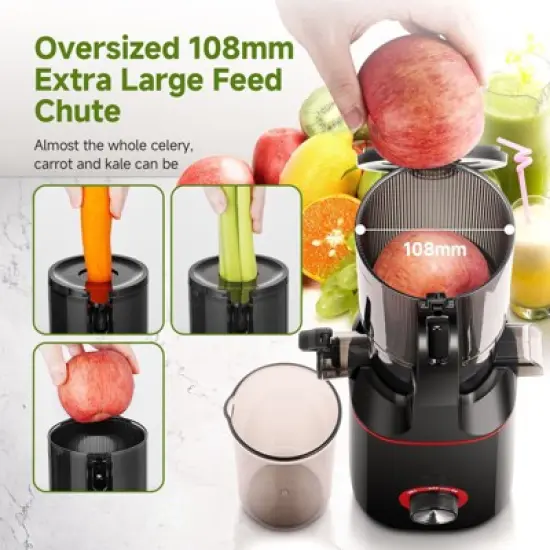 Juicer Machines with 108mm Feed Chute, 45-60 RPM Slow Masticating Juicer with Triple Stainless Steel Filter, 160W Pure Copper Motor, Reverse Function image {1}