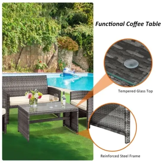 Tangkula 8PCS Patio Outdoor Rattan Furniture Set w/ Cushioned Chair Loveseat Table image {7}