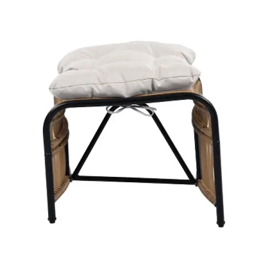 FIONECA 3-Piece Wicker Outdoor Patio Furniture Set with Lounge Chair, Ottoman & Coffee Table, Black & Natural Rattan with Beige Cushions image {13}