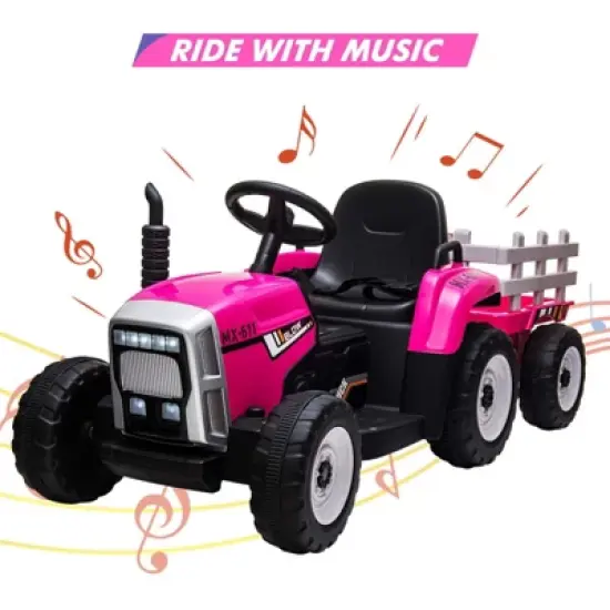 12V Kids Battery Powered Electric Tractor with Trailer, Toddler Ride On Car with Remote Control image {8}